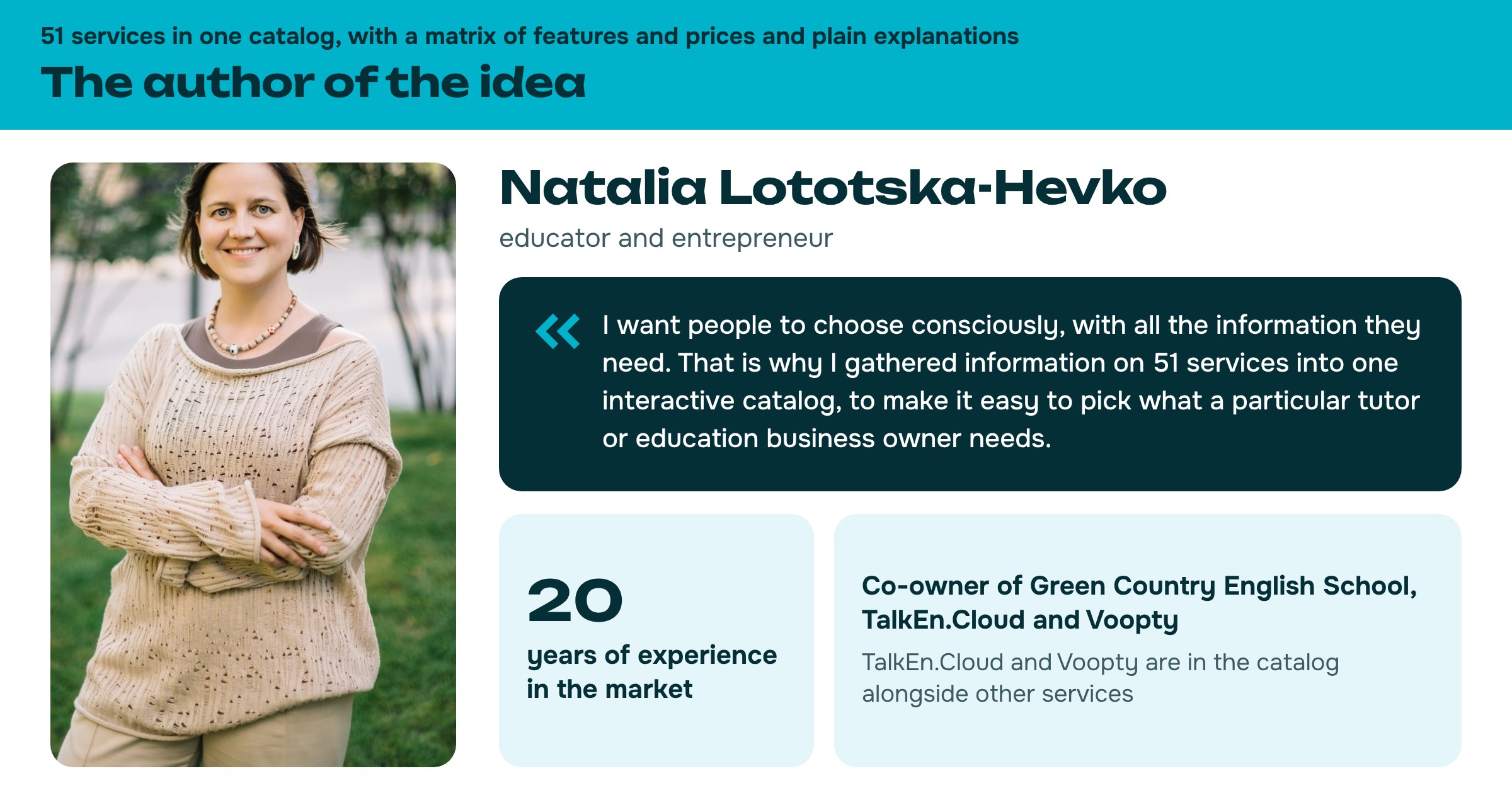 Natalia Lototska-Hevko, author of the catalog of 51 services for schools and tutors